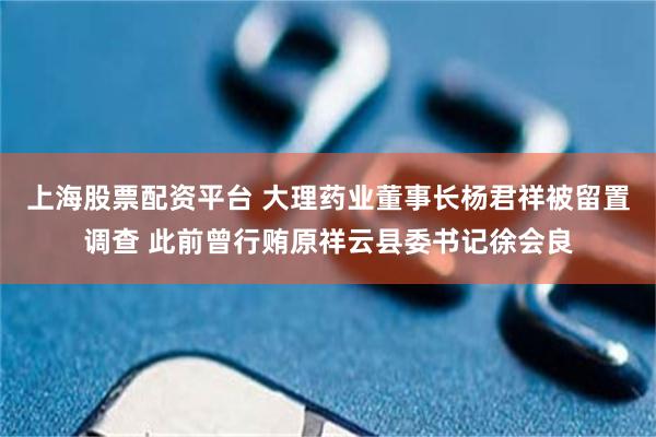 上海股票配资平台 大理药业董事长杨君祥被留置调查 此前曾行贿原祥云县委书记徐会良