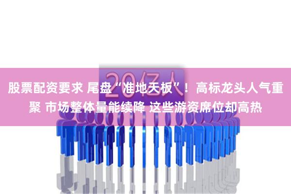 股票配资要求 尾盘“准地天板”！高标龙头人气重聚 市场整体量能续降 这些游资席位却高热